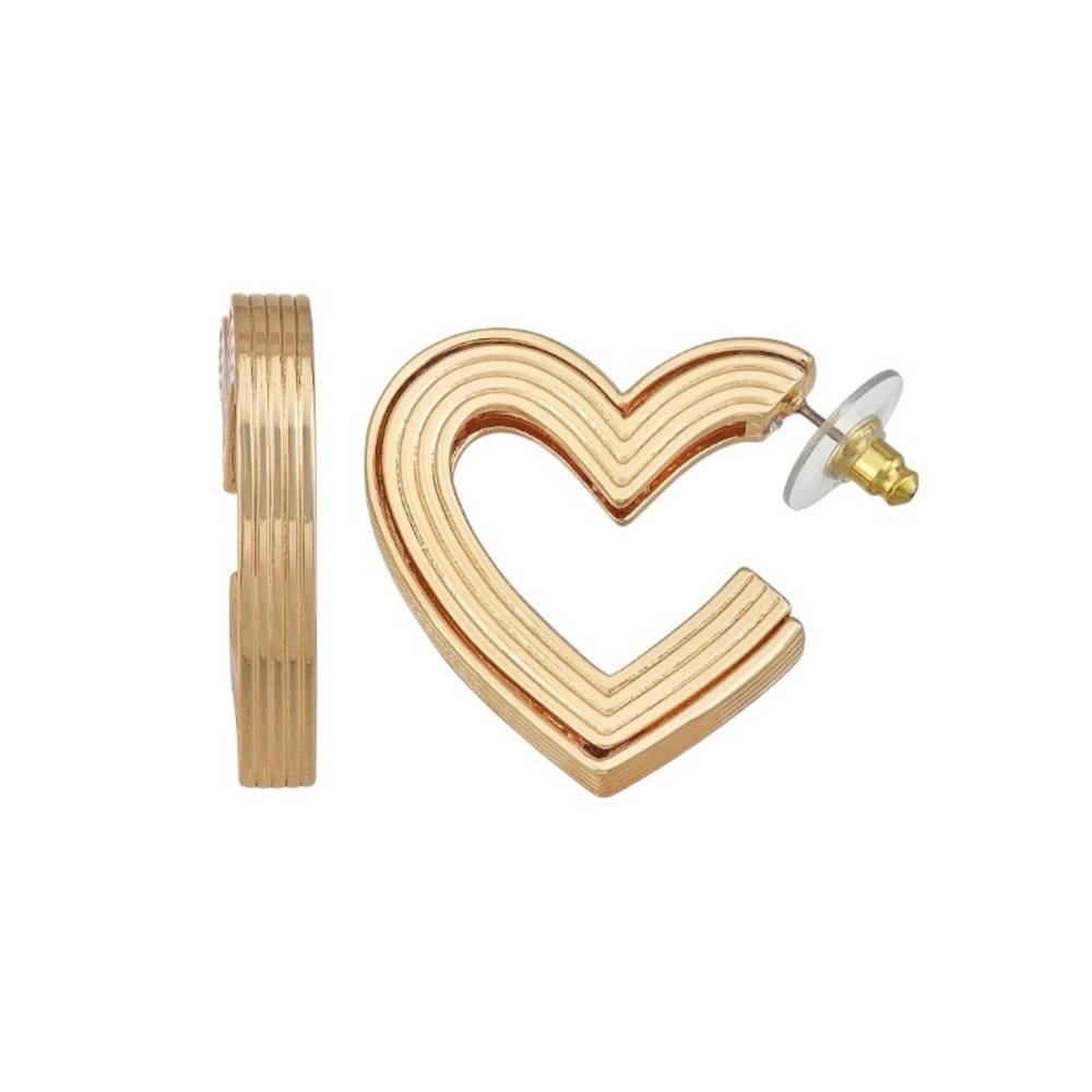 Nine West Gold Tone Heart Hoop Earrings